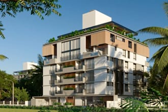 remodel multi story residential, rooftop terrace,  balconies design,exterior cgi
