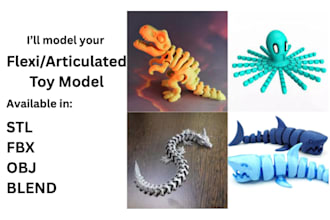 design custom 3d articulated toy, flexi toy, stl model for 3d printing