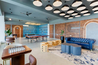 recreate 3d modern lounge interior, open plan layout, game room render