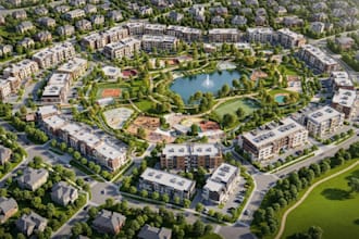 create a photorealistic outdoor and landscape site plan renders