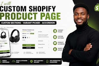 customize shopify product page with custom sections,variant picker and accordion