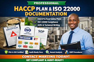 provide professional haccp plan, iso 22000 food safety documentation and sop