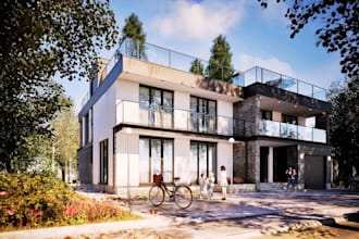 modern exterior 3d rendering home exterior porch studio house patio walkthrough