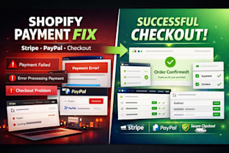 fix or setup shopify payment gateway, stripe, paypal, shipping zones, checkout