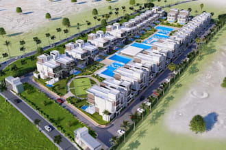 renovation for 3d resort complex,estate development,amenities,rows houses render