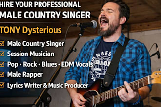 be your professional male country singer folk and session vocalist for your song