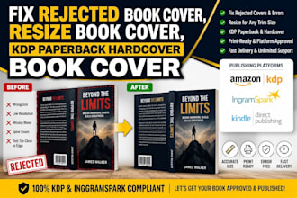 fix rejected book cover, resize book cover, KDP paperback hardcover book cover
