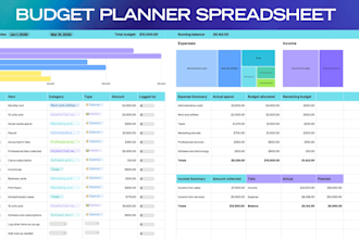 do custom excel spreadsheet budget planner, expense tracker, finance tracker