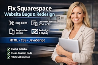 fix squarespace website bugs custom code HTML CSS redesign