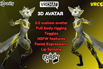 create realistic 3d vrchat avatar, 3d furry vtuber, 3d furry model, vr character