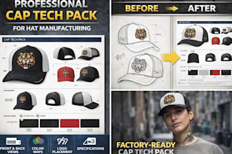 create a professional cap tech pack for your hat or streetwear brand