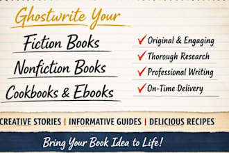 ghostwrite fiction and nonfiction book, cookbook, and ebook