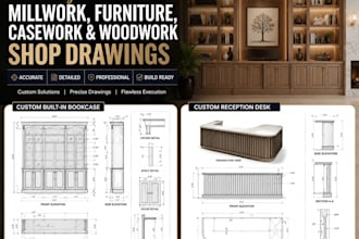 design custom millwork, furniture, casework, and woodwork shop drawings