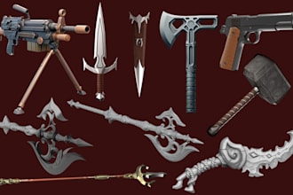 design 3d weapon 3d sword dagger asset props 3d gun armor axe spear for printing