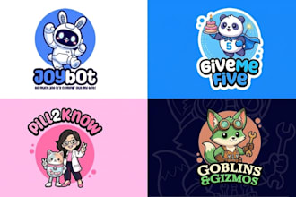 design cute kawaii animal emoticons, stickers, mascots logo for your business