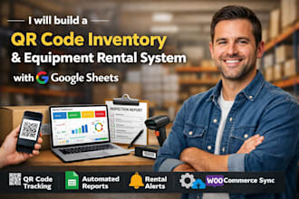 build qr code inventory, rental system automation with google sheets woocommerce