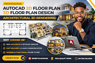 do autocad 2d floor plan, 3d floor plan design and architectural 3d rendering