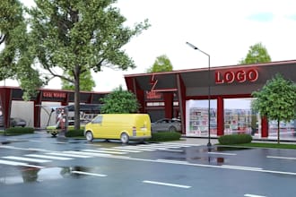 refit3d commercial car wash exterior,auto service,roadside restuarant,garage bay