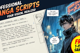 write a professional manga script or comic book story with panel beats