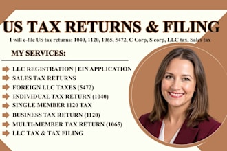 do US tax filling, US tax return, llc tax, sales tax 1120, 1040 5472 cpa