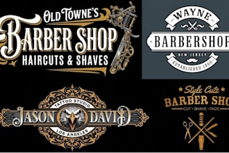 design lettering barber shop, retro vintage steampunk business logo