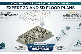redraw 2d and 3d floor plans for real estate agents