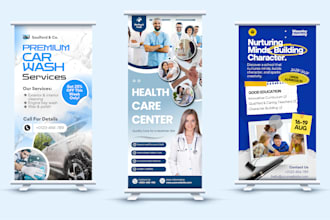create urgent rollup, feather flag, pop up, retractable banner design in 5 hour