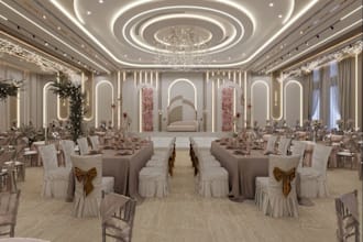 render luxury wedding hall, banquet hall,event stage 3d rendering,showroom space