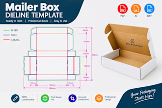 create custom packaging box dieline and print ready design