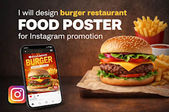 design burger restaurant food poster for instagram promotion