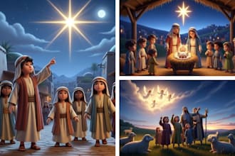 create bible themed illustration  children story book illustration