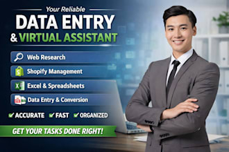 be your reliable data entry virtual assitant for web research, shopify and excel