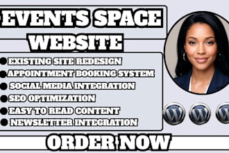 events space website, venue booking site, banquet hall website, party venue site