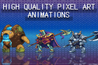 create 2d pixel art character, sprite sheet, animation and pixel game art