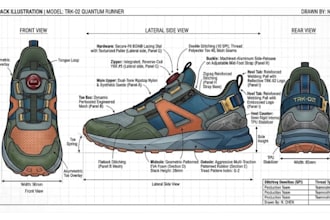 create custom shoe tech pack, sneaker, footwear tech pack for manufacturers