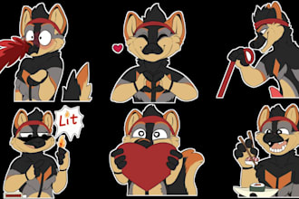 create furry telegram sticker paack, discord badge emote, nsfw fursona animated