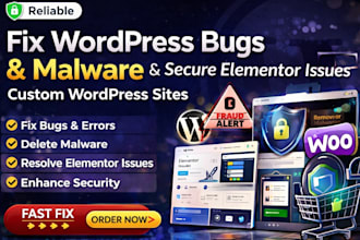 fix wordpress bugs, malware, elementor issues and secure custom wordpress site