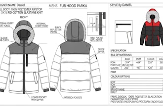 design clothing tech pack with flat sketch for clothing production