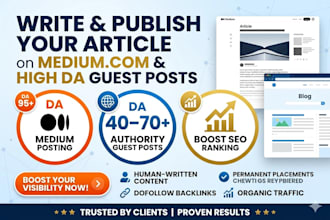 write and publish your article on medium,com and high da guest post