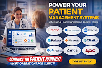 setup healthcare crm creatio leadsquared weave pabau phreesia cliniko zanda epic