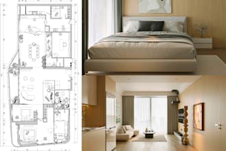 interior layout, space planning, furniture plan, lighting design and mood board