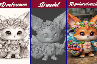 convert 2d image to 3d art toy 3d model, character stl file for 3d printing