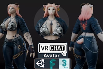 create custom furry anime vrchat avatar with physbones, fbt for pc and quest