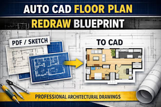 redraw floor plan, blueprint, or sketch in autocad