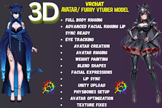 create custom vrchat avatar, anime vtuber, furry character and vrm model