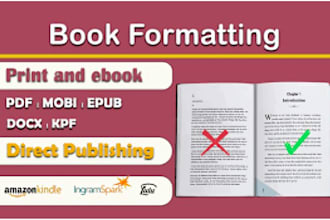do book formatting for amazon KDP, ingram spark, and lulu