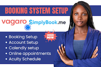 setup full booking system, acuity, calendly, vagaro, ghl, simplybookme, cal com