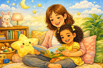 story book illustration, kids coloring book children storybook illustration