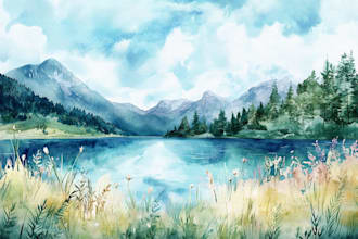 draw a watercolor landscape illustration