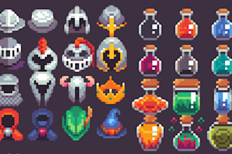 do pixel game icon, pixel art ui, ability icon, items, asset for your indie game